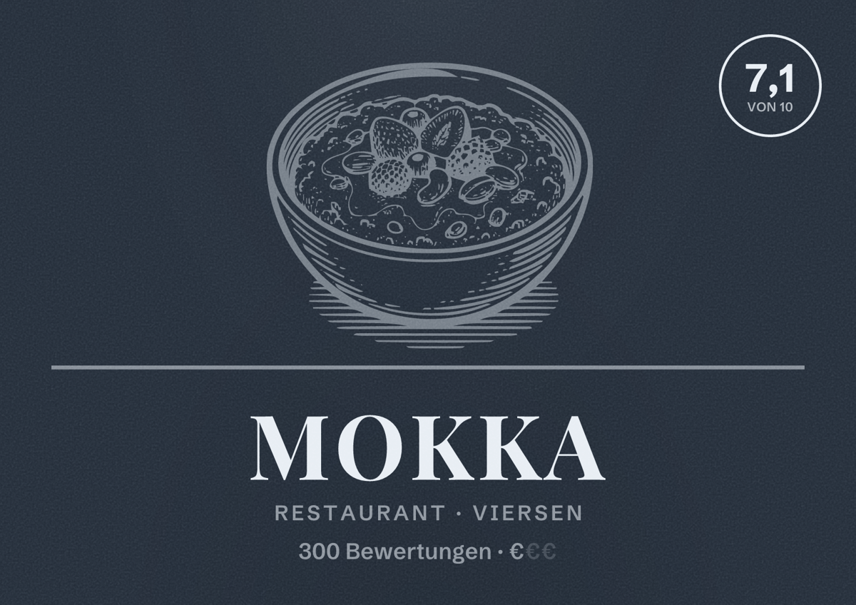 Illustriertes Poster von MOKKA, Restaurant in Viersen: Bewertung 7,1 von 10 aus 300 Bewertungen, Preisniveau €