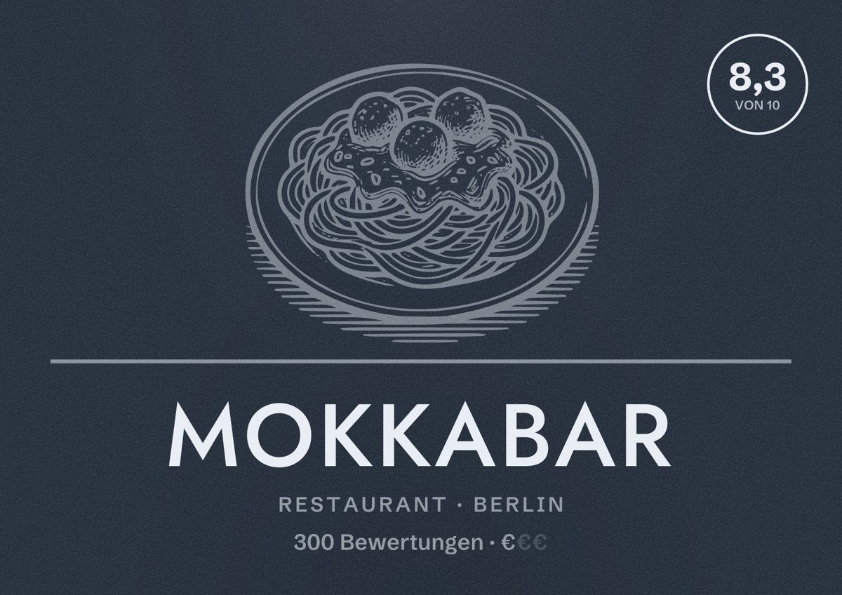 Illustriertes Poster von Mokkabar, Restaurant in Berlin: Bewertung 8,3 von 10 aus 300 Bewertungen, Preisniveau €