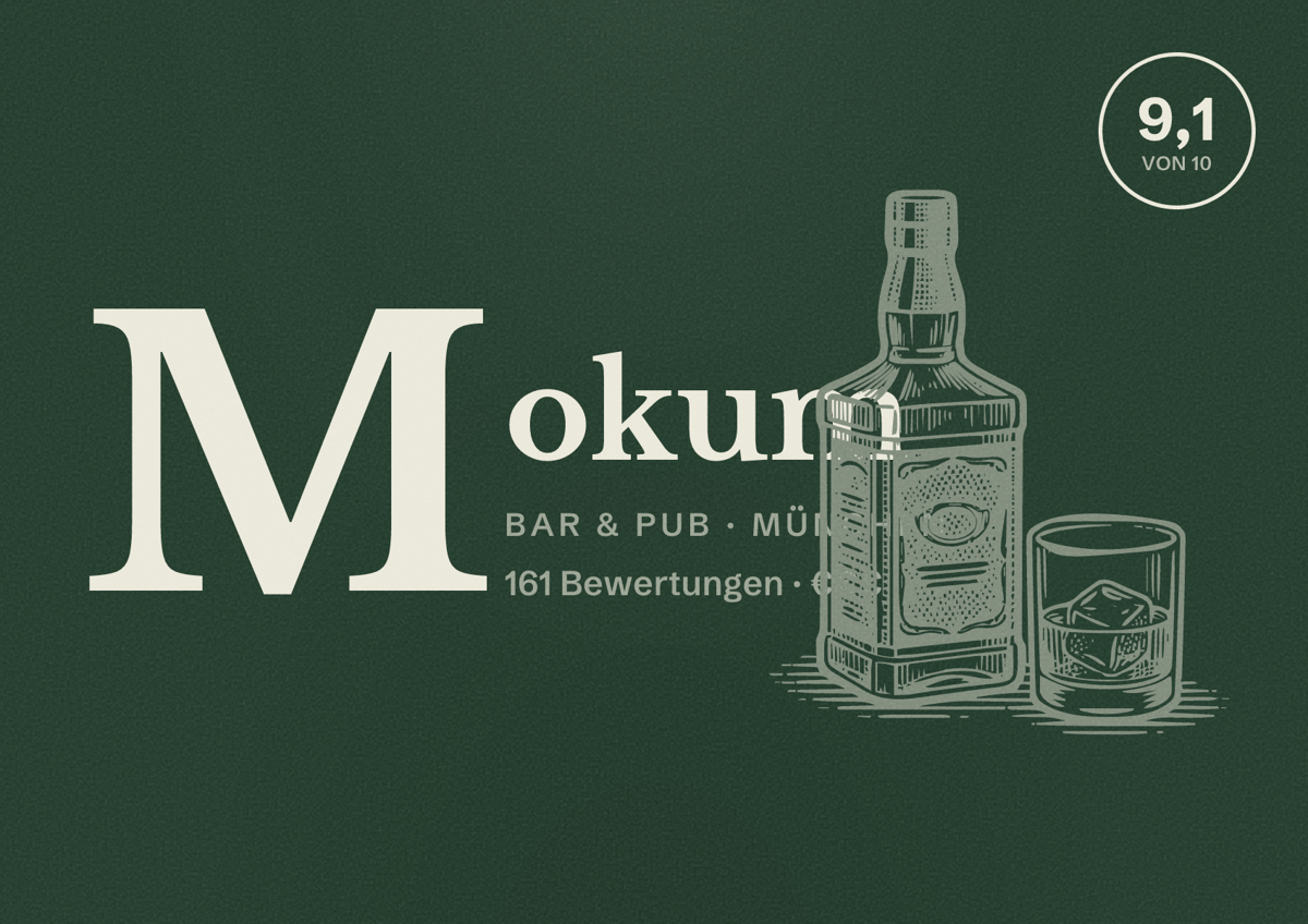 Illustriertes Poster von Mokum, Bar & Pub in München: Bewertung 9,1 von 10 aus 161 Bewertungen, Preisniveau €€€