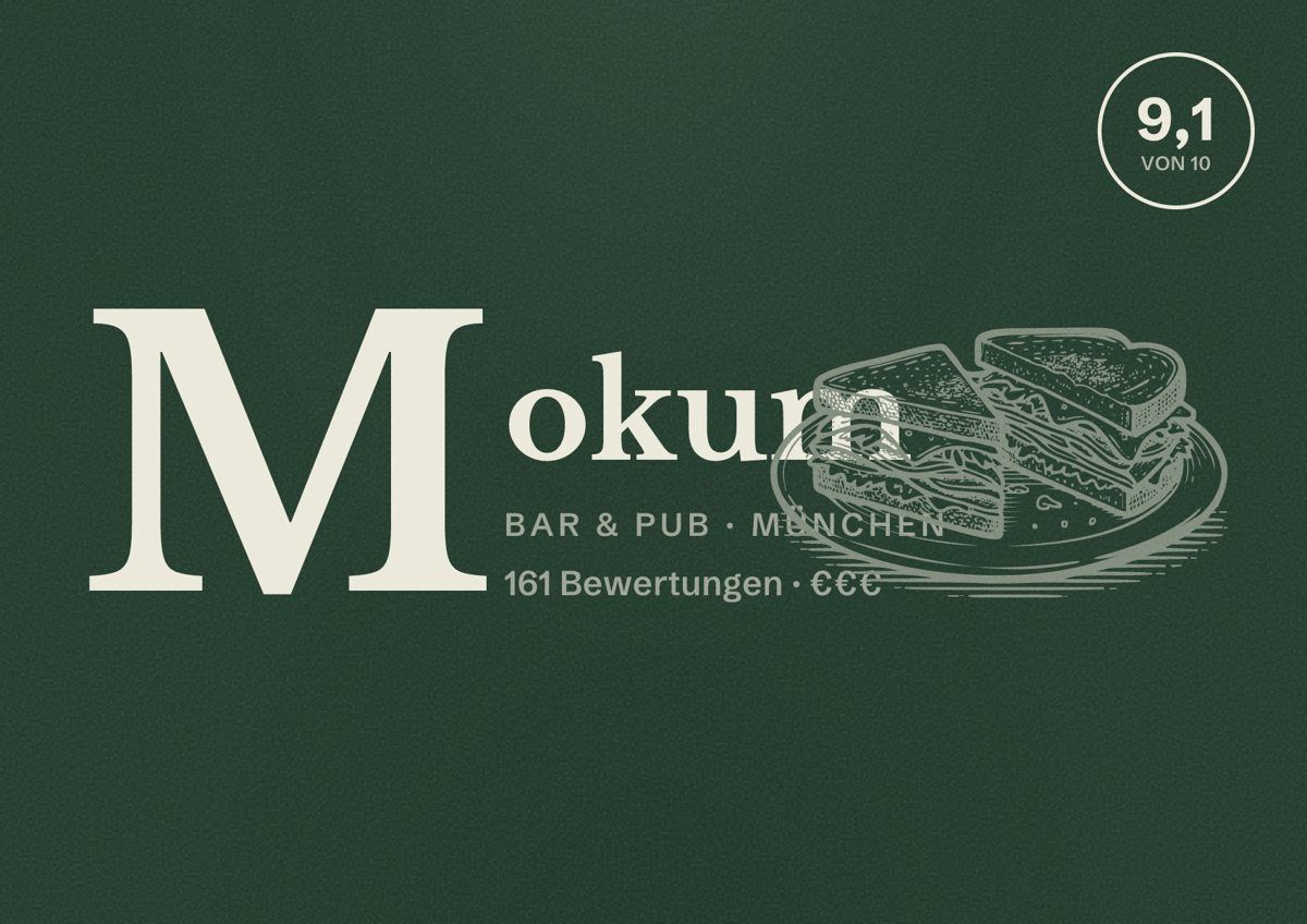 Illustriertes Poster von Mokum, Bar & Pub in München: Bewertung 9,1 von 10 aus 161 Bewertungen, Preisniveau €€€