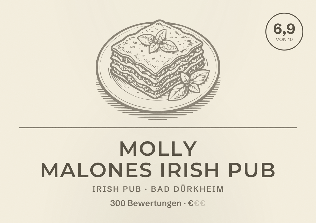 Illustriertes Poster von Molly Malones Irish Pub, Irish Pub in Bad Dürkheim: Bewertung 6,9 von 10 aus 300 Bewertungen, Preisniveau €