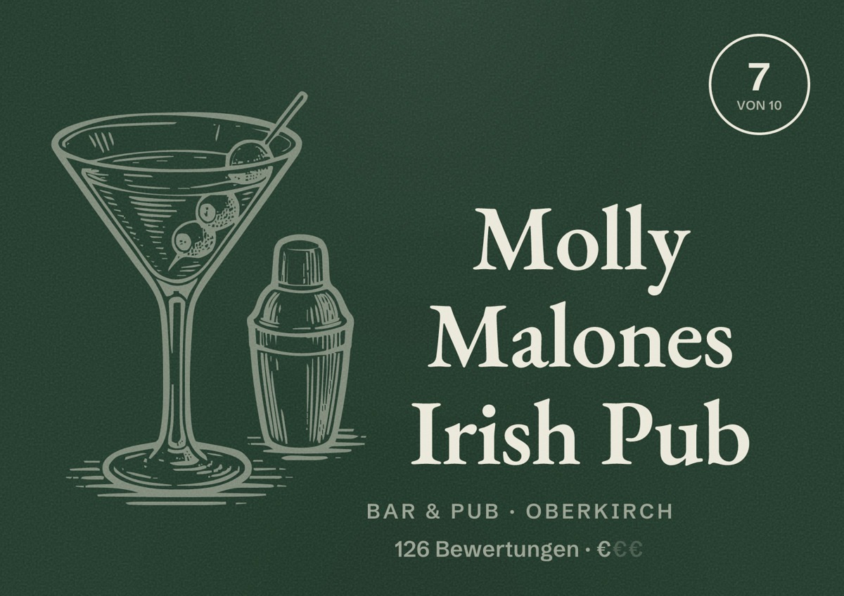 Illustriertes Poster von Molly Malones Irish Pub, Bar & Pub in Oberkirch: Bewertung 7 von 10 aus 126 Bewertungen, Preisniveau €