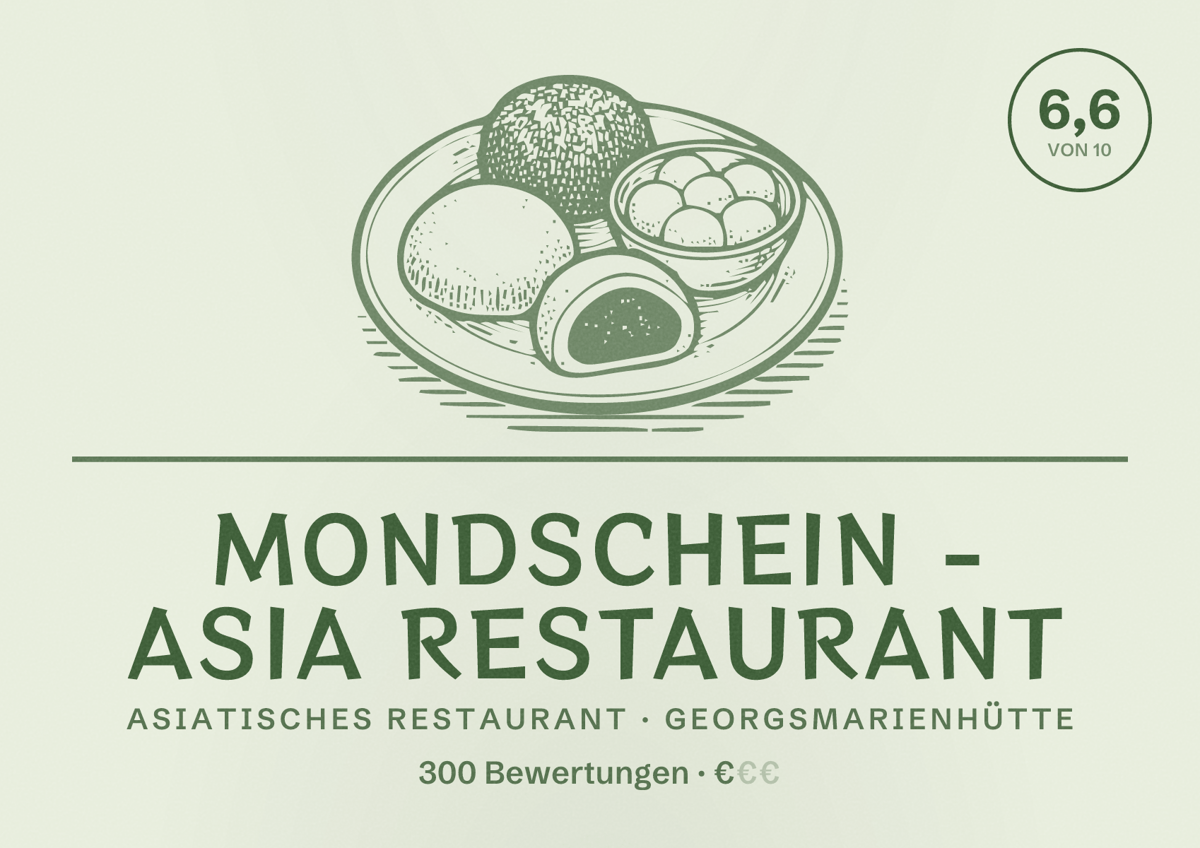 Illustriertes Poster von Mondschein - Asia Restaurant, Asiatisches Restaurant in Georgsmarienhütte: Bewertung 6,6 von 10 aus 300 Bewertungen, Preisniveau €