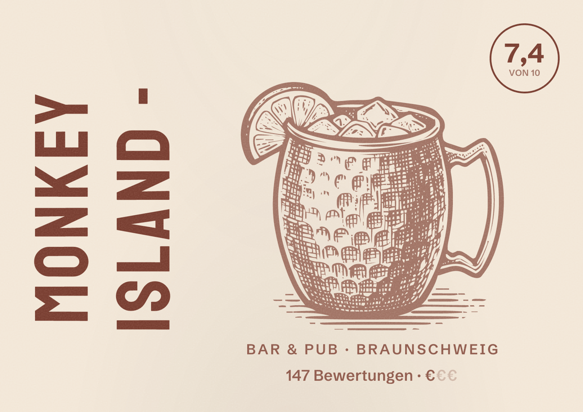 Illustriertes Poster von Monkey Island -, Bar & Pub in Braunschweig: Bewertung 7,4 von 10 aus 147 Bewertungen, Preisniveau €