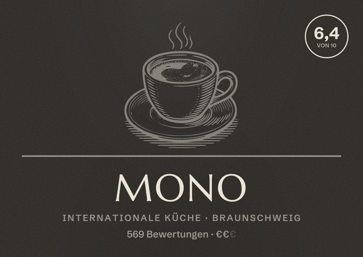 Illustriertes Poster von MONO, Internationale Küche in Braunschweig: Bewertung 6,4 von 10 aus 569 Bewertungen, Preisniveau €€