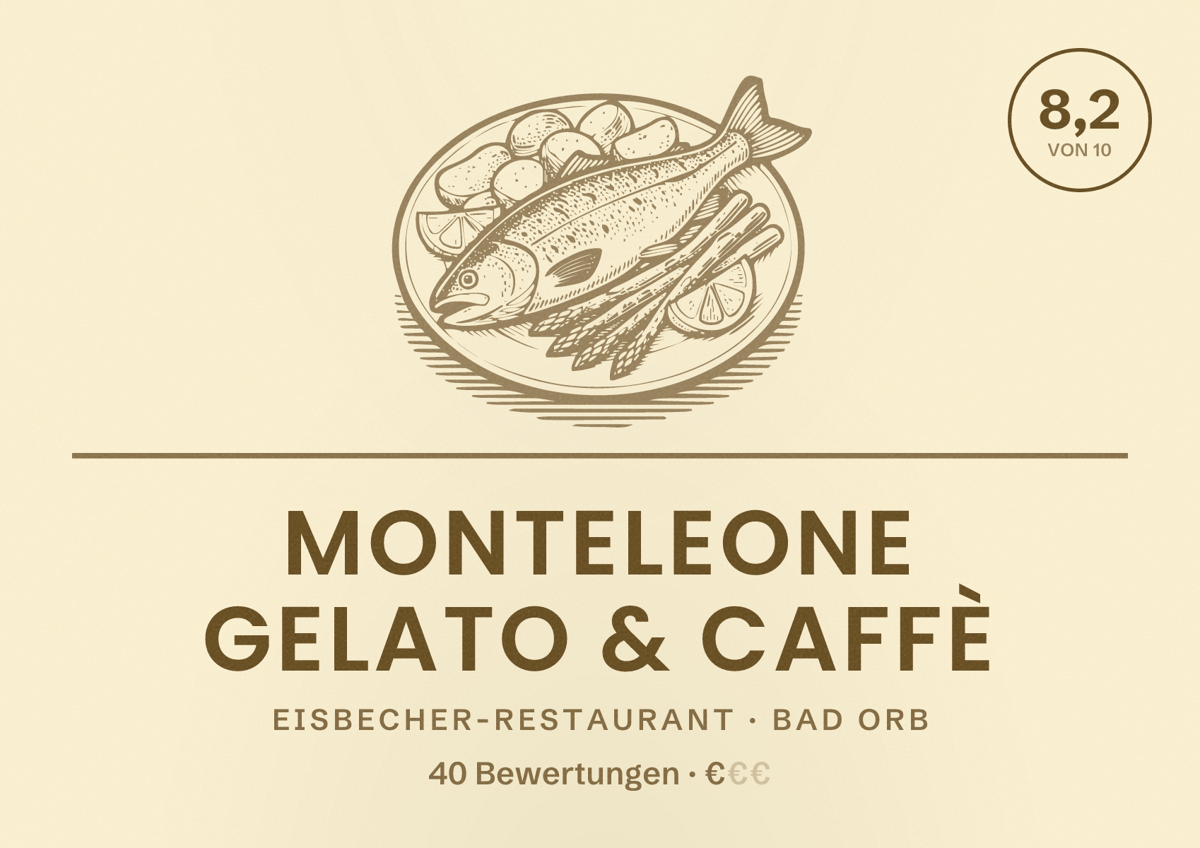 Illustriertes Poster von Monteleone Gelato & Caffè, Eisbecher-Restaurant in Bad Orb: Bewertung 8,2 von 10 aus 40 Bewertungen, Preisniveau €