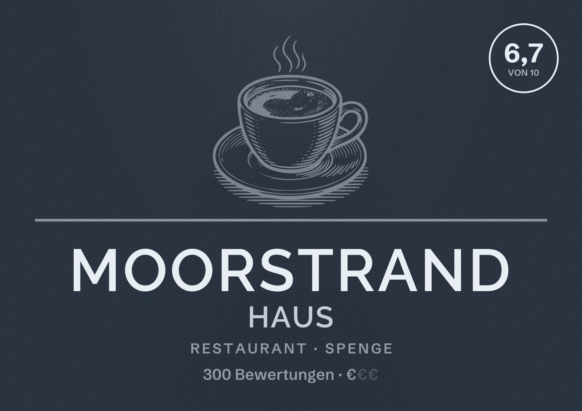 Illustriertes Poster von MOORSTRAND HAUS, Restaurant in Spenge: Bewertung 6,7 von 10 aus 300 Bewertungen, Preisniveau €