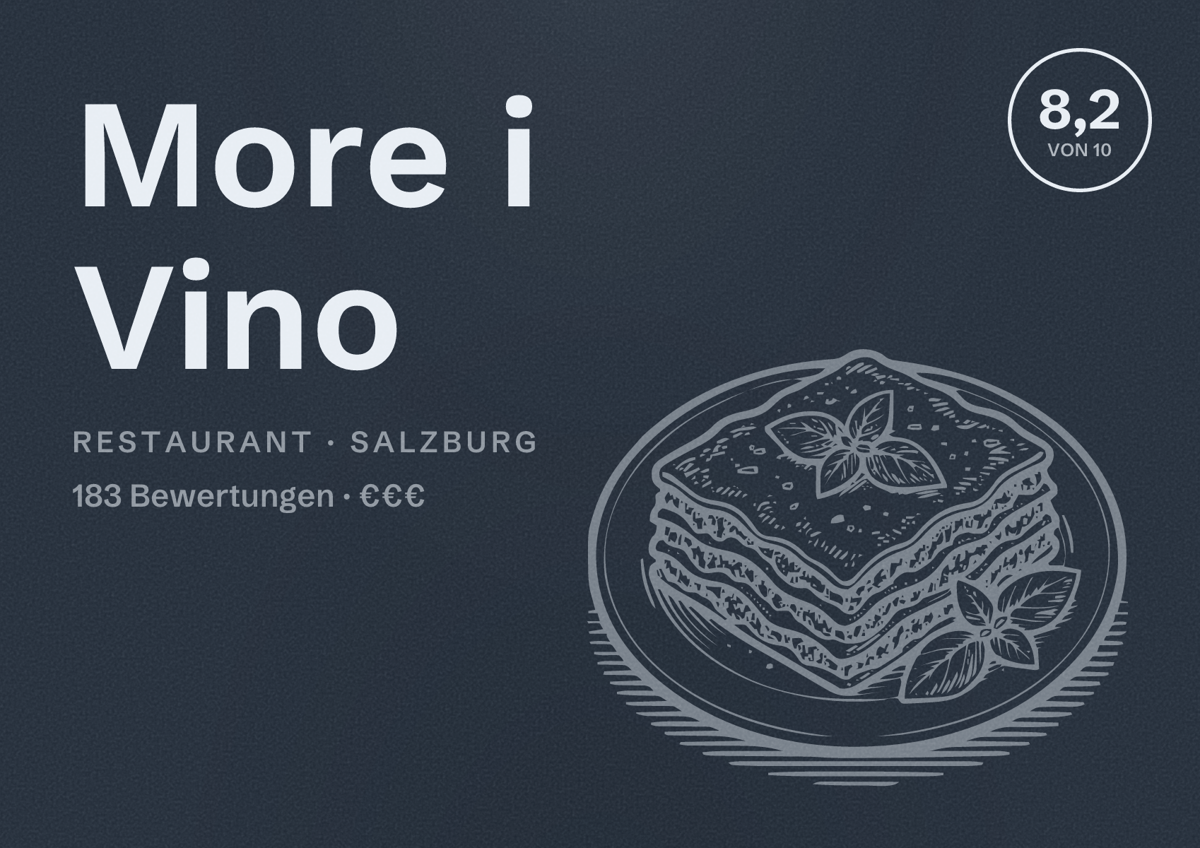 Illustriertes Poster von More i Vino, Restaurant in Salzburg: Bewertung 8,2 von 10 aus 183 Bewertungen, Preisniveau €€€