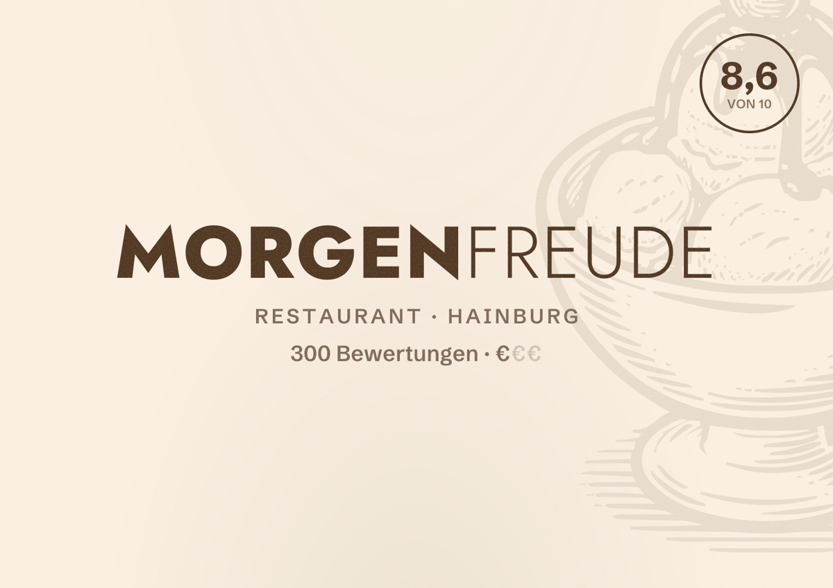 Illustriertes Poster von Morgenfreude, Restaurant in Hainburg: Bewertung 8,6 von 10 aus 300 Bewertungen, Preisniveau €