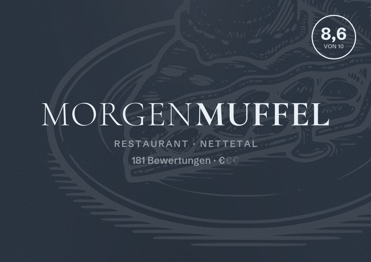 Illustriertes Poster von Morgenmuffel, Restaurant in Nettetal: Bewertung 8,6 von 10 aus 181 Bewertungen, Preisniveau €