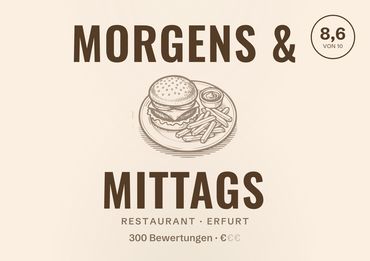 Illustriertes Poster von Morgens & mittags, Restaurant in Erfurt: Bewertung 8,6 von 10 aus 300 Bewertungen, Preisniveau €