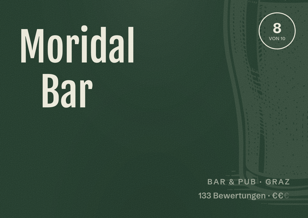 Illustriertes Poster von Moridal Bar, Bar & Pub in Graz: Bewertung 8 von 10 aus 133 Bewertungen, Preisniveau €€