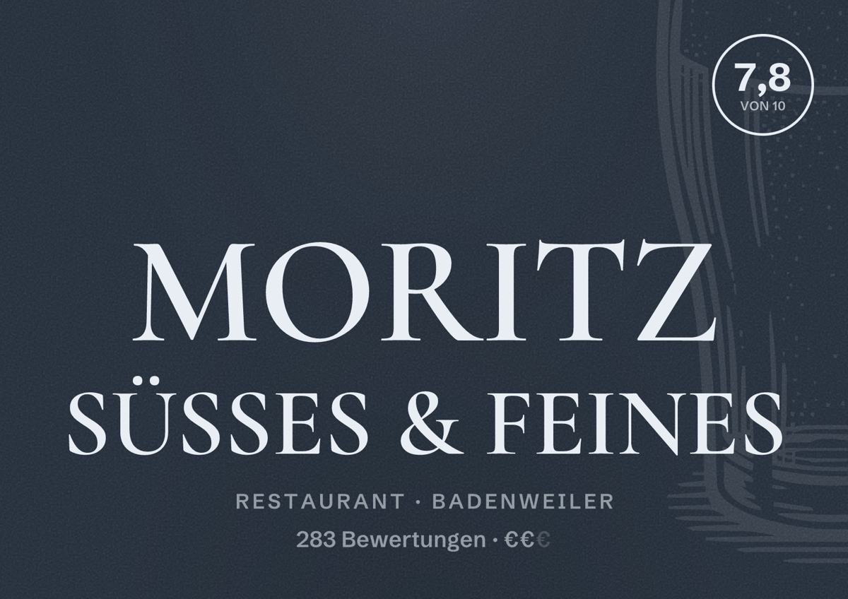 Illustriertes Poster von MORITZ SÜSSES & FEINES, Restaurant in Badenweiler: Bewertung 7,8 von 10 aus 283 Bewertungen, Preisniveau €€