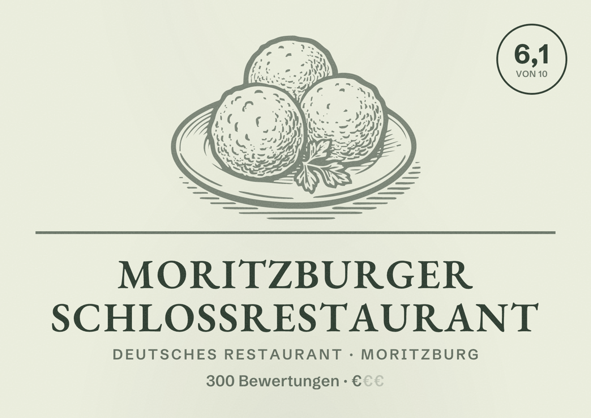 Illustriertes Poster von Moritzburger Schlossrestaurant, Deutsches Restaurant in Moritzburg: Bewertung 6,1 von 10 aus 300 Bewertungen, Preisniveau €