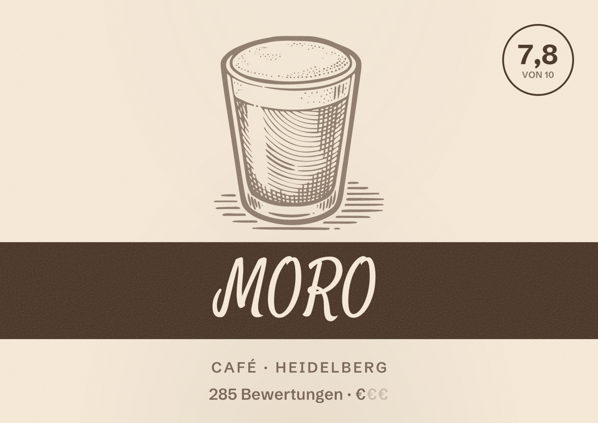 Illustriertes Poster von MORO, Café in Heidelberg: Bewertung 7,8 von 10 aus 285 Bewertungen, Preisniveau €