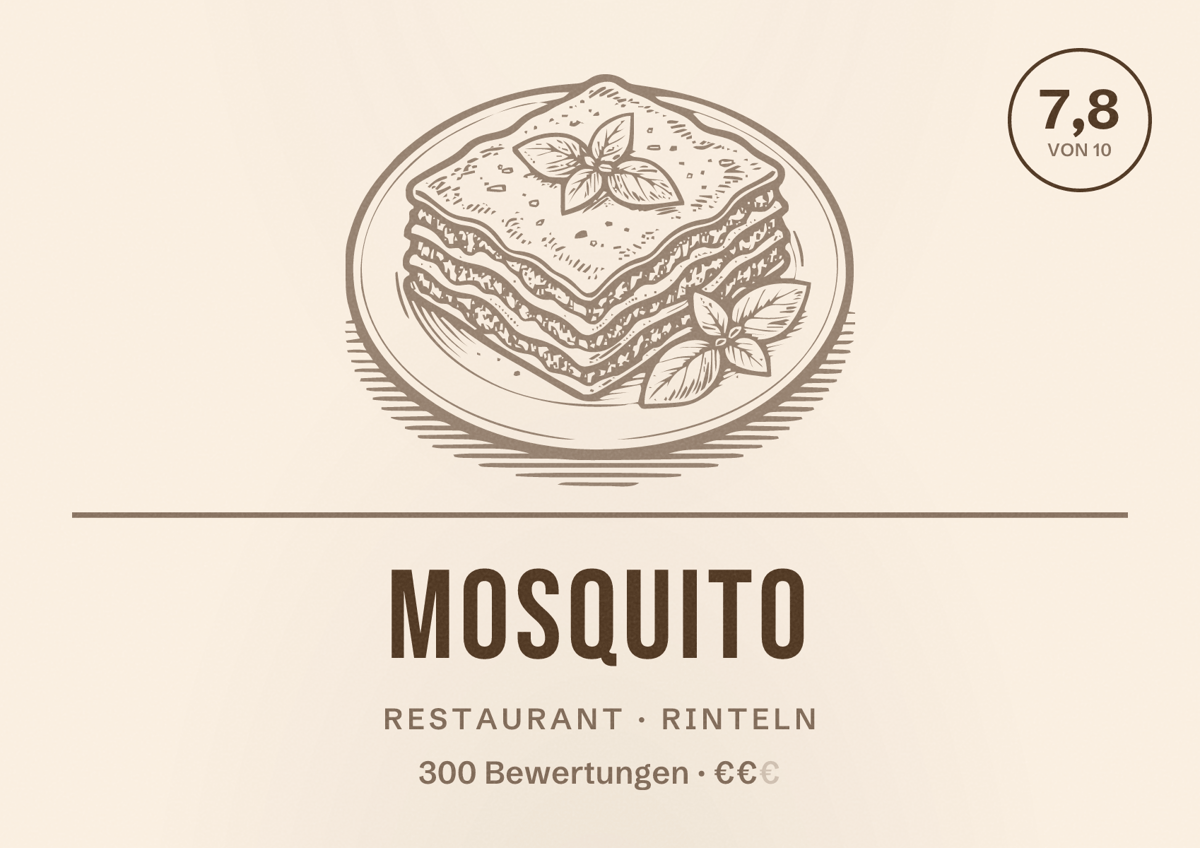 Illustriertes Poster von Mosquito, Restaurant in Rinteln: Bewertung 7,8 von 10 aus 300 Bewertungen, Preisniveau €€