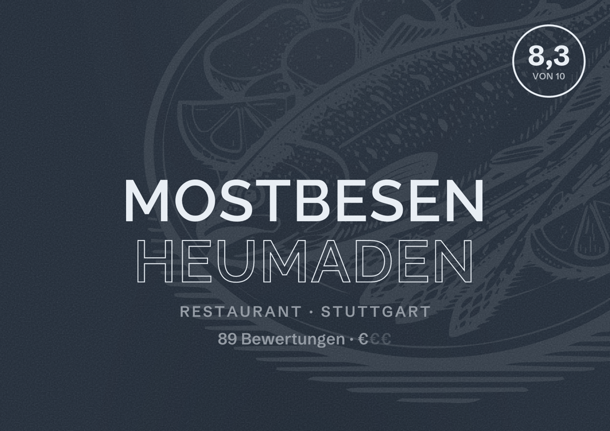 Illustriertes Poster von Mostbesen Heumaden, Restaurant in Stuttgart: Bewertung 8,3 von 10 aus 89 Bewertungen, Preisniveau €