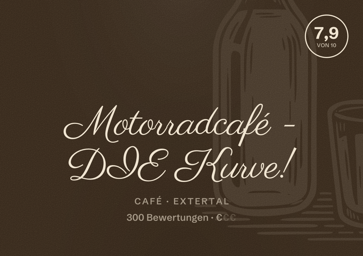 Illustriertes Poster von Motorradcafé - DIE Kurve!, Café in Extertal: Bewertung 7,9 von 10 aus 300 Bewertungen, Preisniveau €