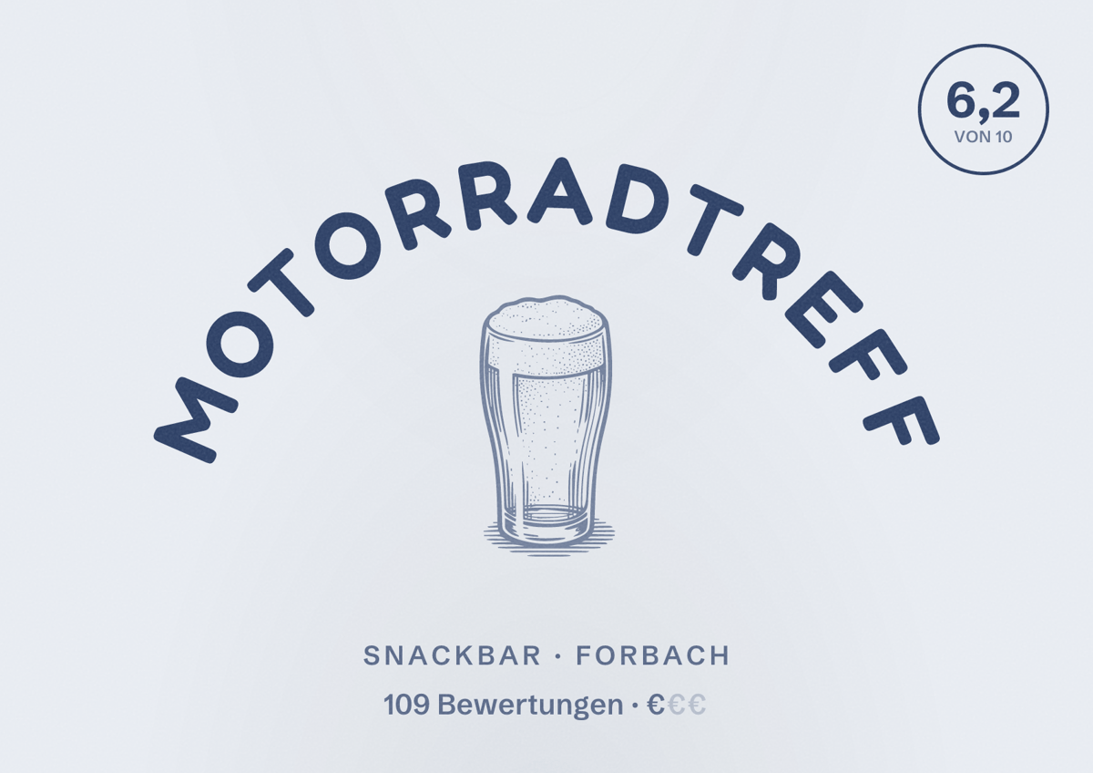 Illustriertes Poster von Motorradtreff, Snackbar in Forbach: Bewertung 6,2 von 10 aus 109 Bewertungen, Preisniveau €