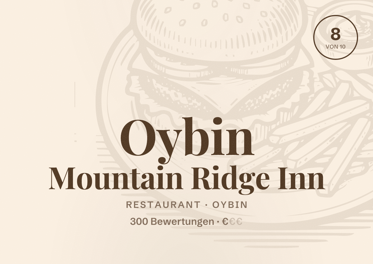 Illustriertes Poster von Oybin Mountain Ridge Inn, Restaurant in Oybin: Bewertung 8 von 10 aus 300 Bewertungen, Preisniveau €