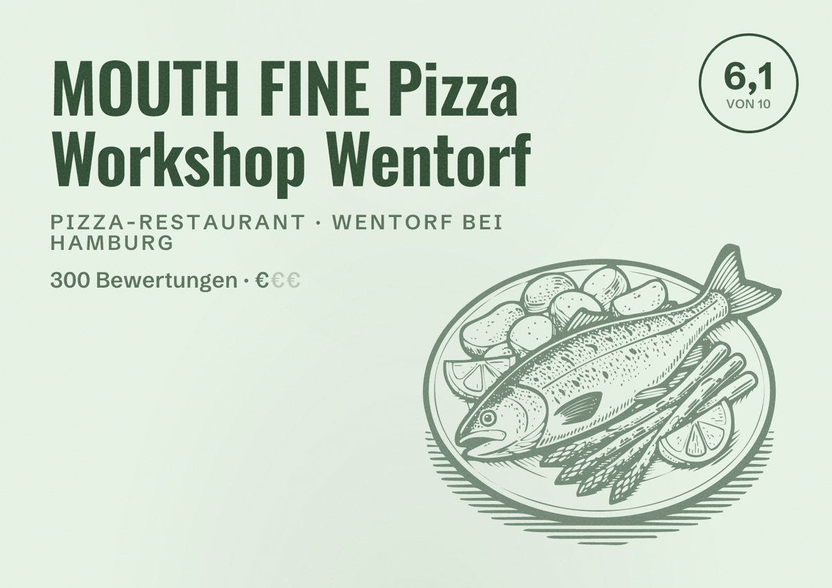 Illustriertes Poster von MOUTH FINE Pizza Workshop Wentorf, Pizza-Restaurant in Wentorf bei Hamburg: Bewertung 6,1 von 10 aus 300 Bewertungen, Preisniveau €