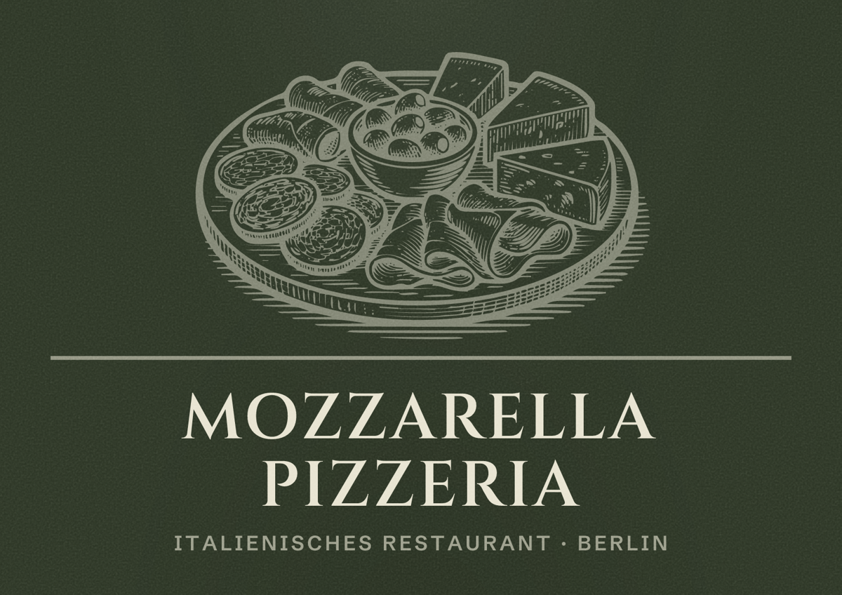 Illustriertes Poster von Mozzarella pizzeria, Italienisches Restaurant in Berlin