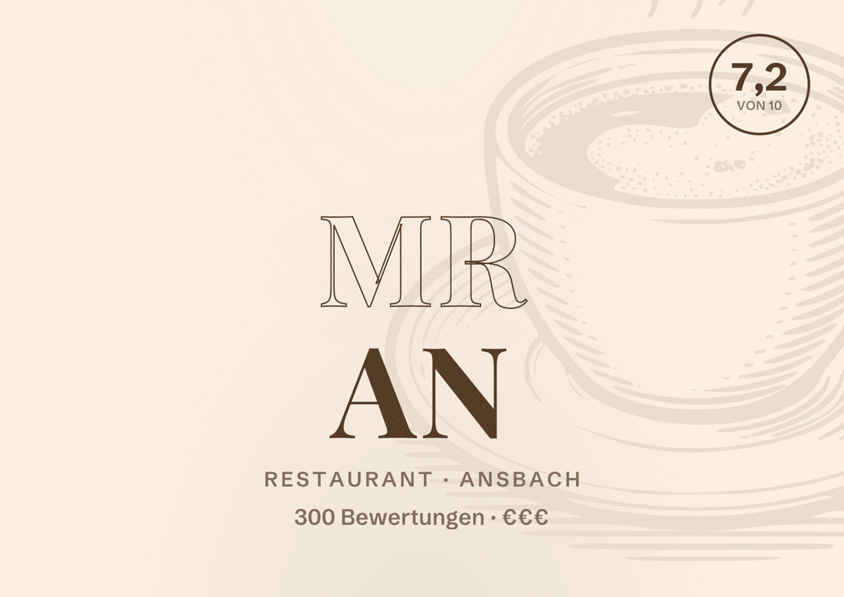 Illustriertes Poster von MR AN, Restaurant in Ansbach: Bewertung 7,2 von 10 aus 300 Bewertungen, Preisniveau €€€