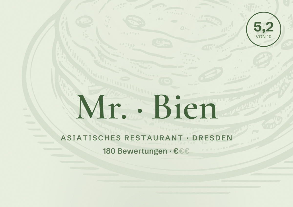 Illustriertes Poster von Mr. Bien, Asiatisches Restaurant in Dresden: Bewertung 5,2 von 10 aus 180 Bewertungen, Preisniveau €