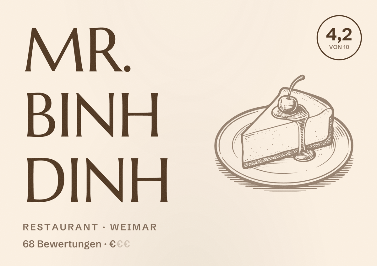 Illustriertes Poster von MR. BINH DINH, Restaurant in Weimar: Bewertung 4,2 von 10 aus 68 Bewertungen, Preisniveau €
