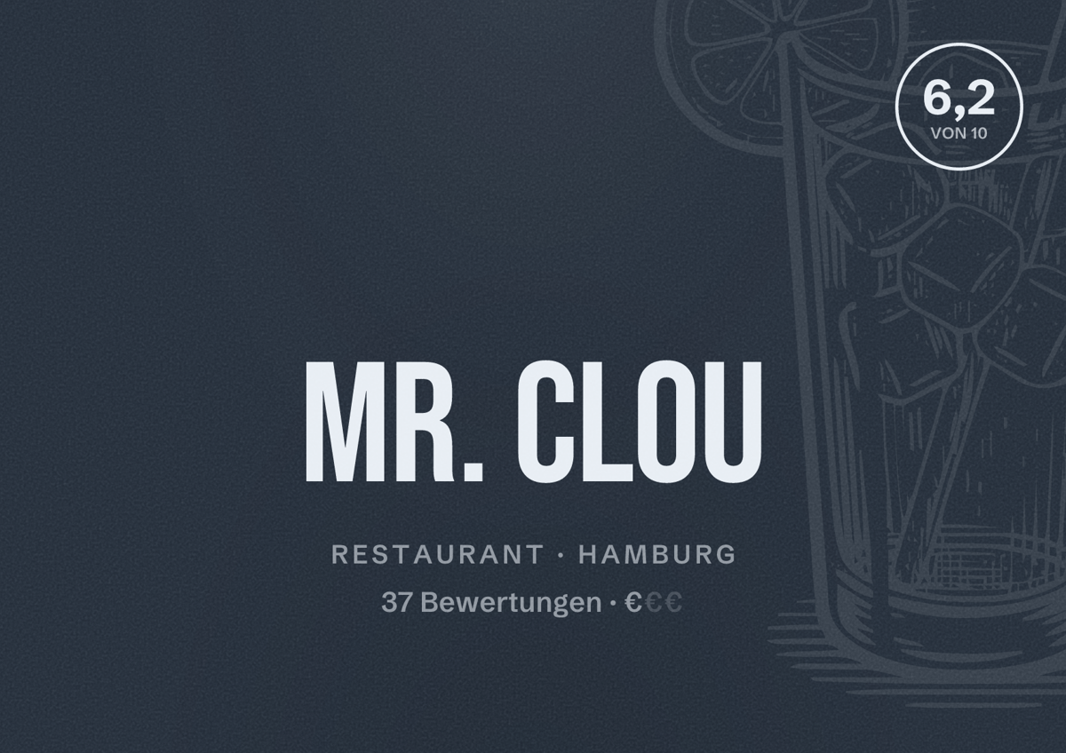 Illustriertes Poster von Mr. CLOU, Restaurant in Hamburg: Bewertung 6,2 von 10 aus 37 Bewertungen, Preisniveau €