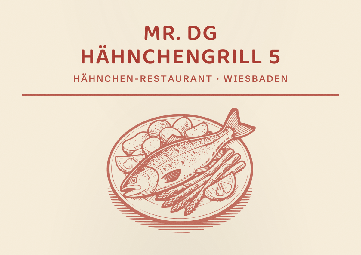 Illustriertes Poster von Mr. DG Hähnchengrill 5, Hähnchen-Restaurant in Wiesbaden