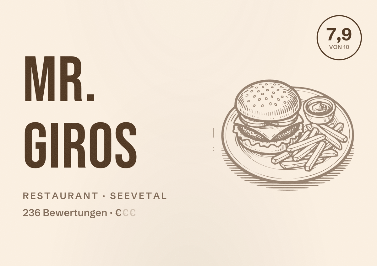 Illustriertes Poster von Mr. Giros, Restaurant in Seevetal: Bewertung 7,9 von 10 aus 236 Bewertungen, Preisniveau €
