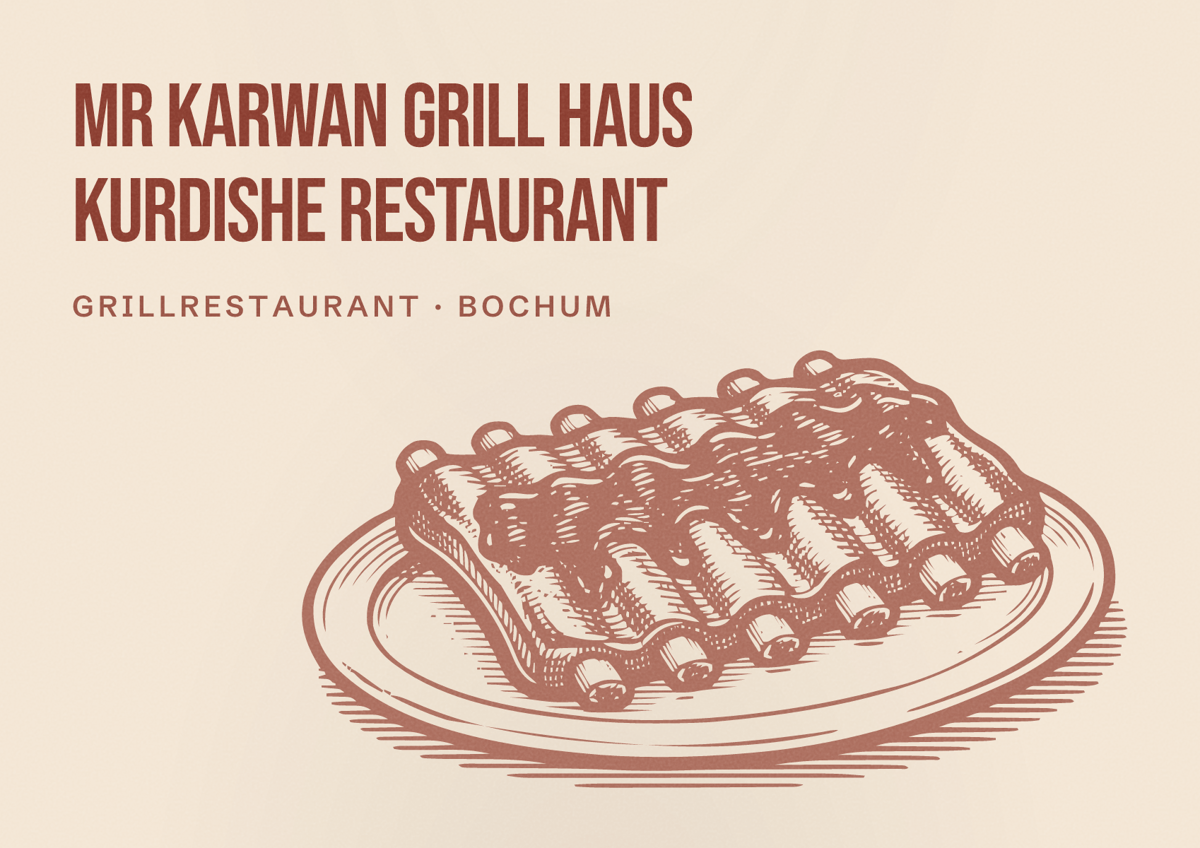 Illustriertes Poster von Mr Karwan Grill Haus Kurdishe Restaurant, Grillrestaurant in Bochum