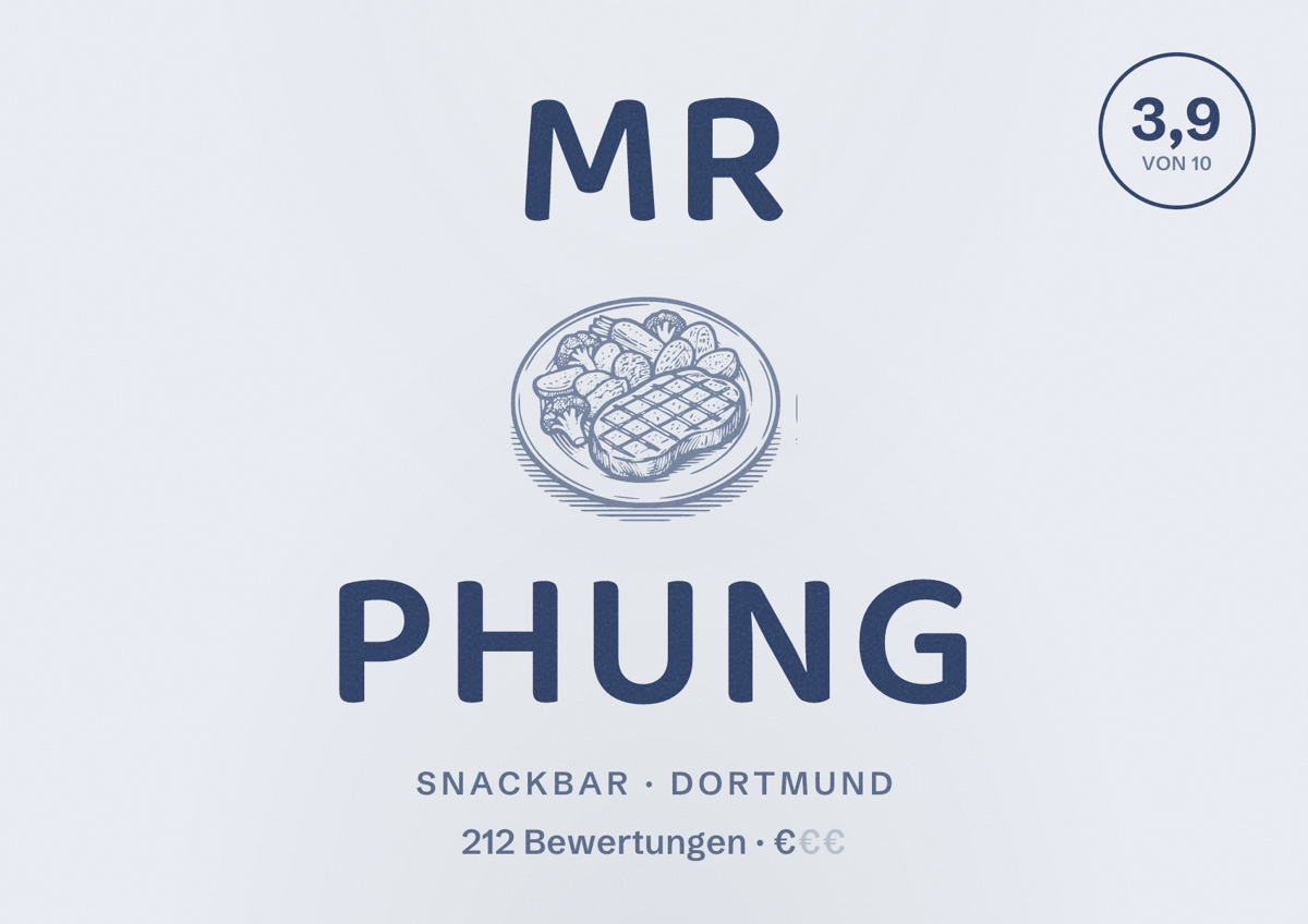 Illustriertes Poster von Mr Phung, Snackbar in Dortmund: Bewertung 3,9 von 10 aus 212 Bewertungen, Preisniveau €