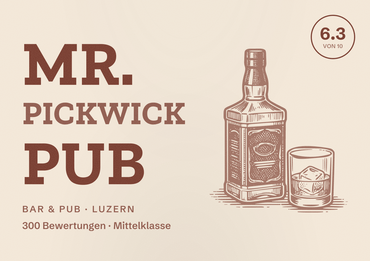 Illustriertes Poster von Mr. Pickwick Pub, Bar & Pub in Luzern: Bewertung 6.3 von 10 aus 300 Bewertungen, Preisniveau Mittelklasse