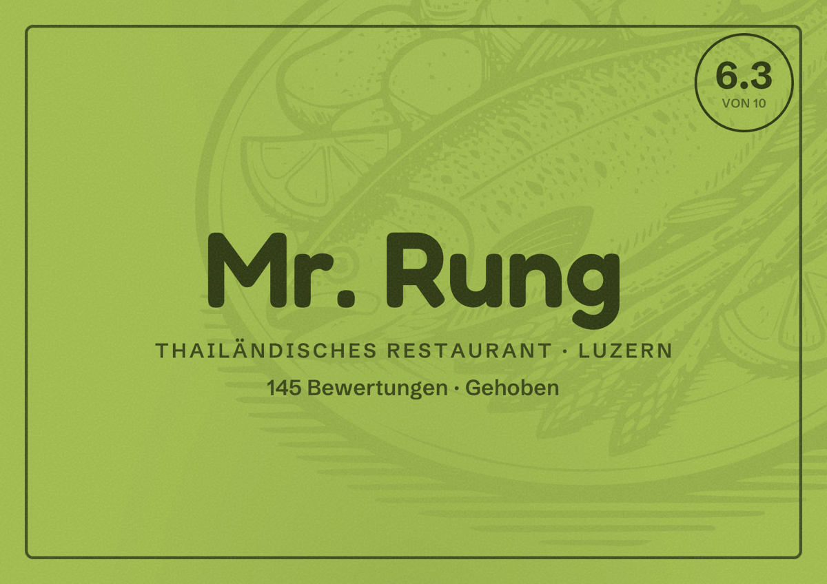 Illustriertes Poster von Mr. Rung, Thailändisches Restaurant in Luzern: Bewertung 6.3 von 10 aus 145 Bewertungen, Preisniveau Gehoben