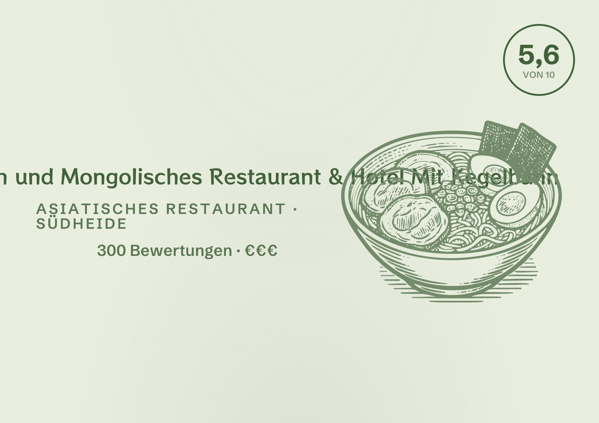 Illustriertes Poster von Mr. Wu Chinesisch und Mongolisches Restaurant & Hotel Mit Kegelbahn, Asiatisches Restaurant in Südheide: Bewertung 5,6 von 10 aus 300 Bewertungen, Preisniveau €€€