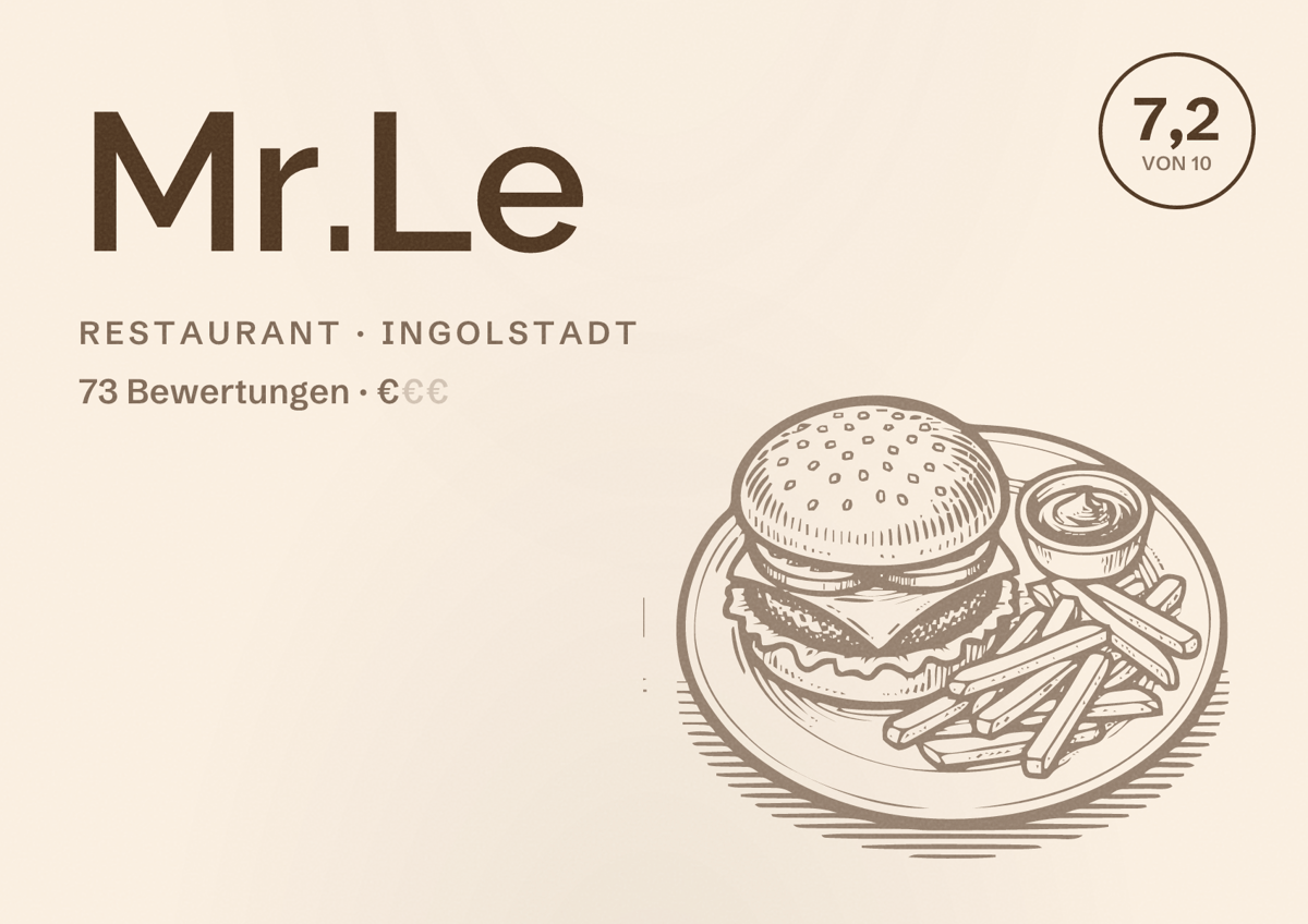 Illustriertes Poster von Mr.Le, Restaurant in Ingolstadt: Bewertung 7,2 von 10 aus 73 Bewertungen, Preisniveau €