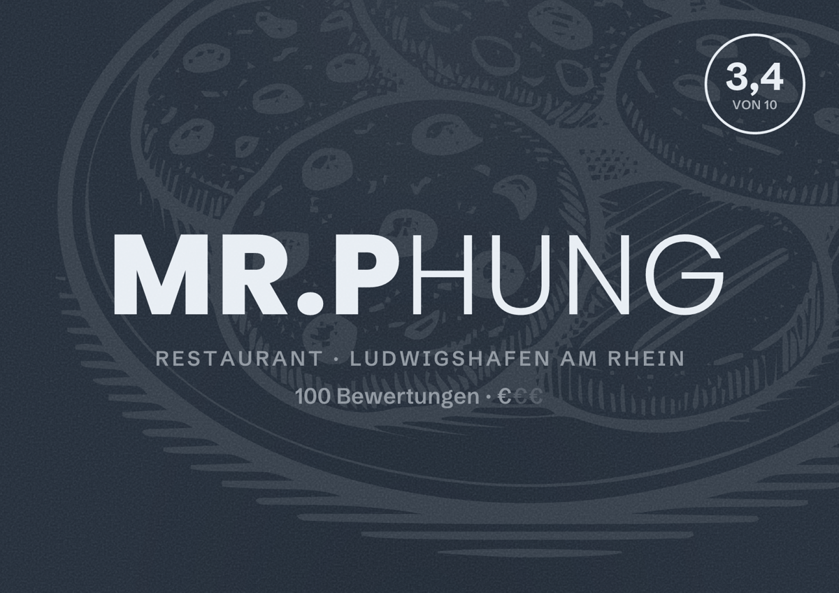 Illustriertes Poster von Mr.Phung, Restaurant in Ludwigshafen am Rhein: Bewertung 3,4 von 10 aus 100 Bewertungen, Preisniveau €