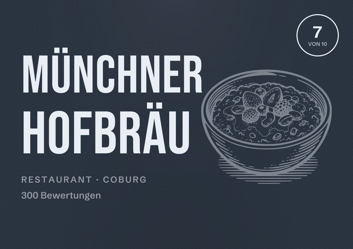 Illustriertes Poster von Münchner Hofbräu, Restaurant in Coburg: Bewertung 7 von 10 aus 300 Bewertungen
