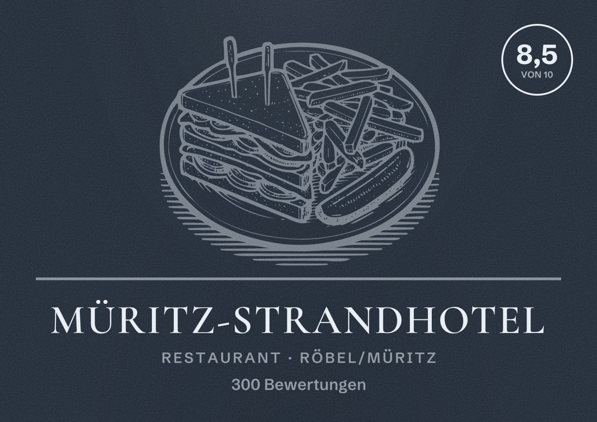 Illustriertes Poster von Müritz-Strandhotel, Restaurant in Röbel/Müritz: Bewertung 8,5 von 10 aus 300 Bewertungen