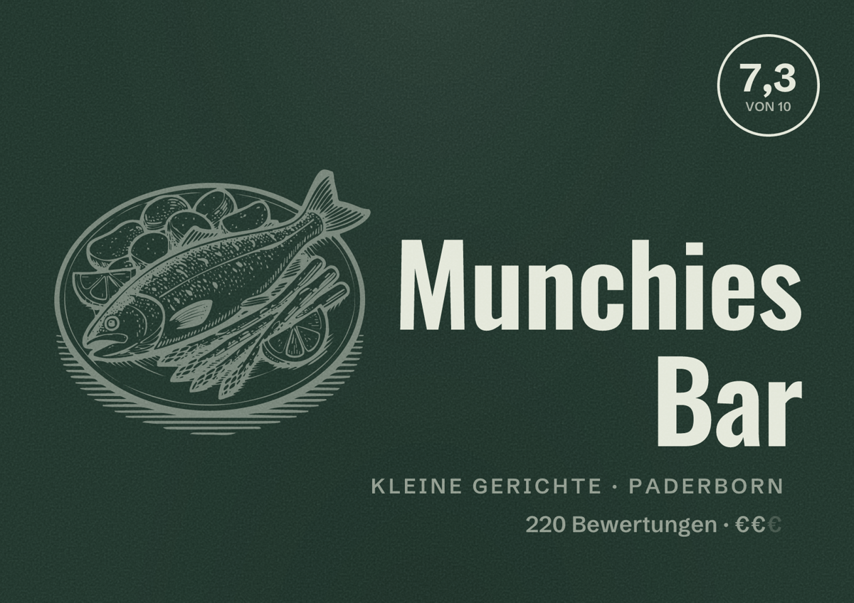 Illustriertes Poster von Munchies Bar, Kleine Gerichte in Paderborn: Bewertung 7,3 von 10 aus 220 Bewertungen, Preisniveau €€