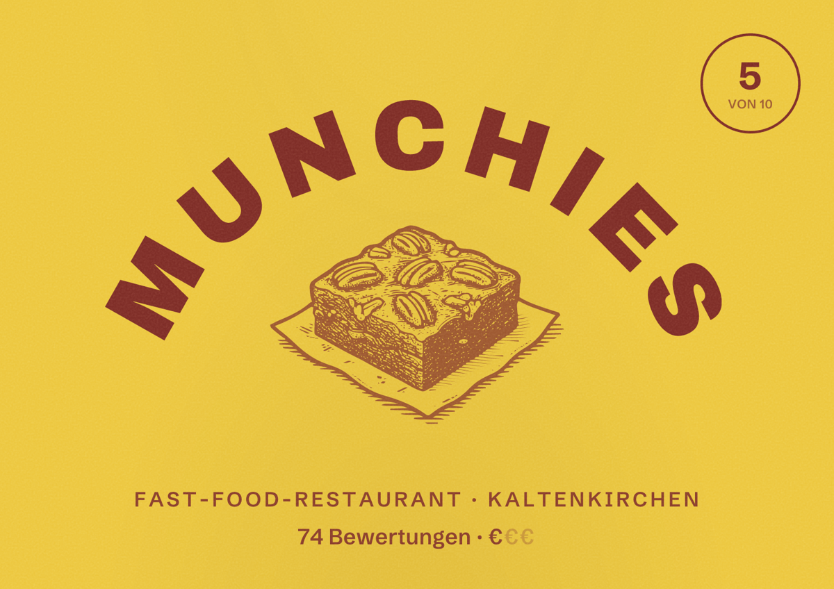 Illustriertes Poster von Munchies, Fast-Food-Restaurant in Kaltenkirchen: Bewertung 5 von 10 aus 74 Bewertungen, Preisniveau €