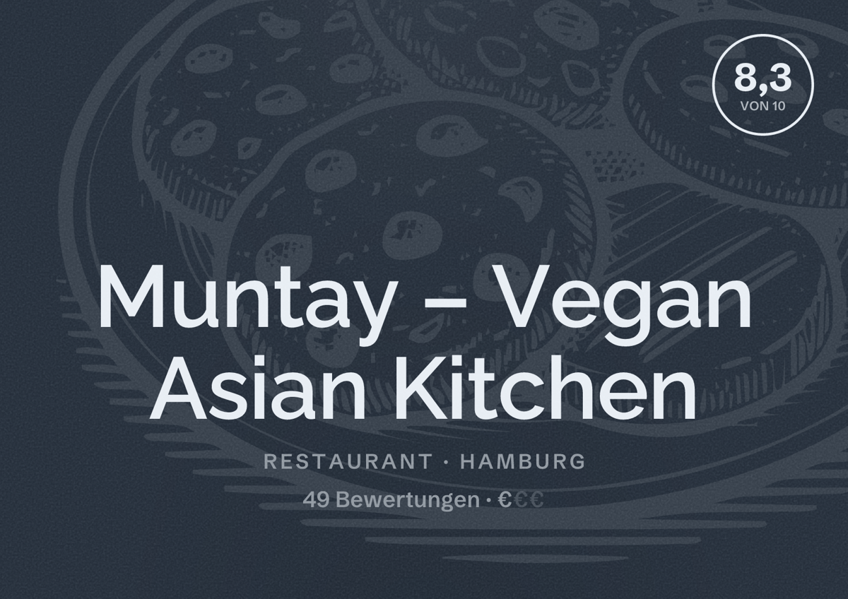 Illustriertes Poster von Muntay – Vegan Asian Kitchen, Restaurant in Hamburg: Bewertung 8,3 von 10 aus 49 Bewertungen, Preisniveau €
