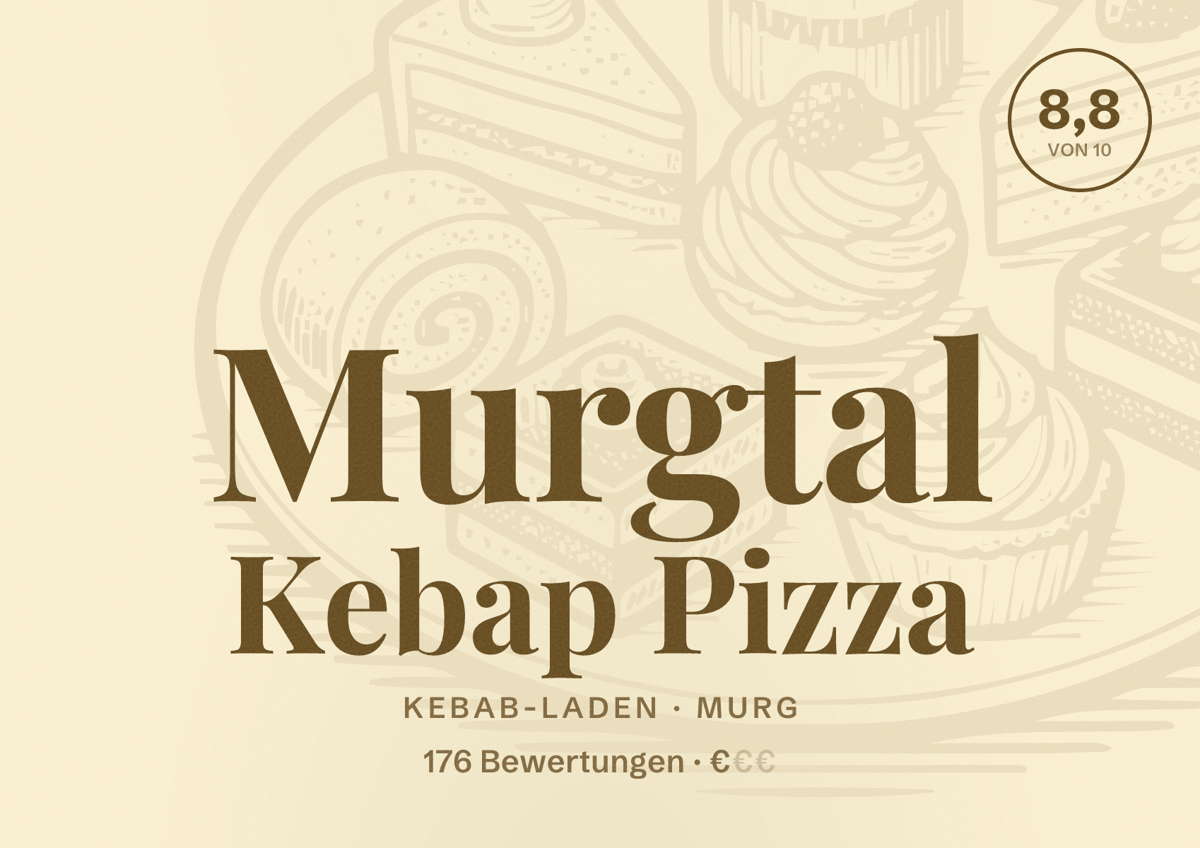 Illustriertes Poster von Murgtal Kebap Pizza, Kebab-Laden in Murg: Bewertung 8,8 von 10 aus 176 Bewertungen, Preisniveau €