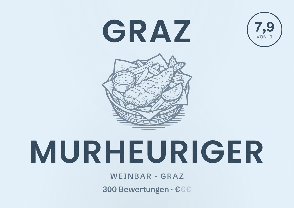 Illustriertes Poster von Graz Murheuriger, Weinbar in Graz: Bewertung 7,9 von 10 aus 300 Bewertungen, Preisniveau €