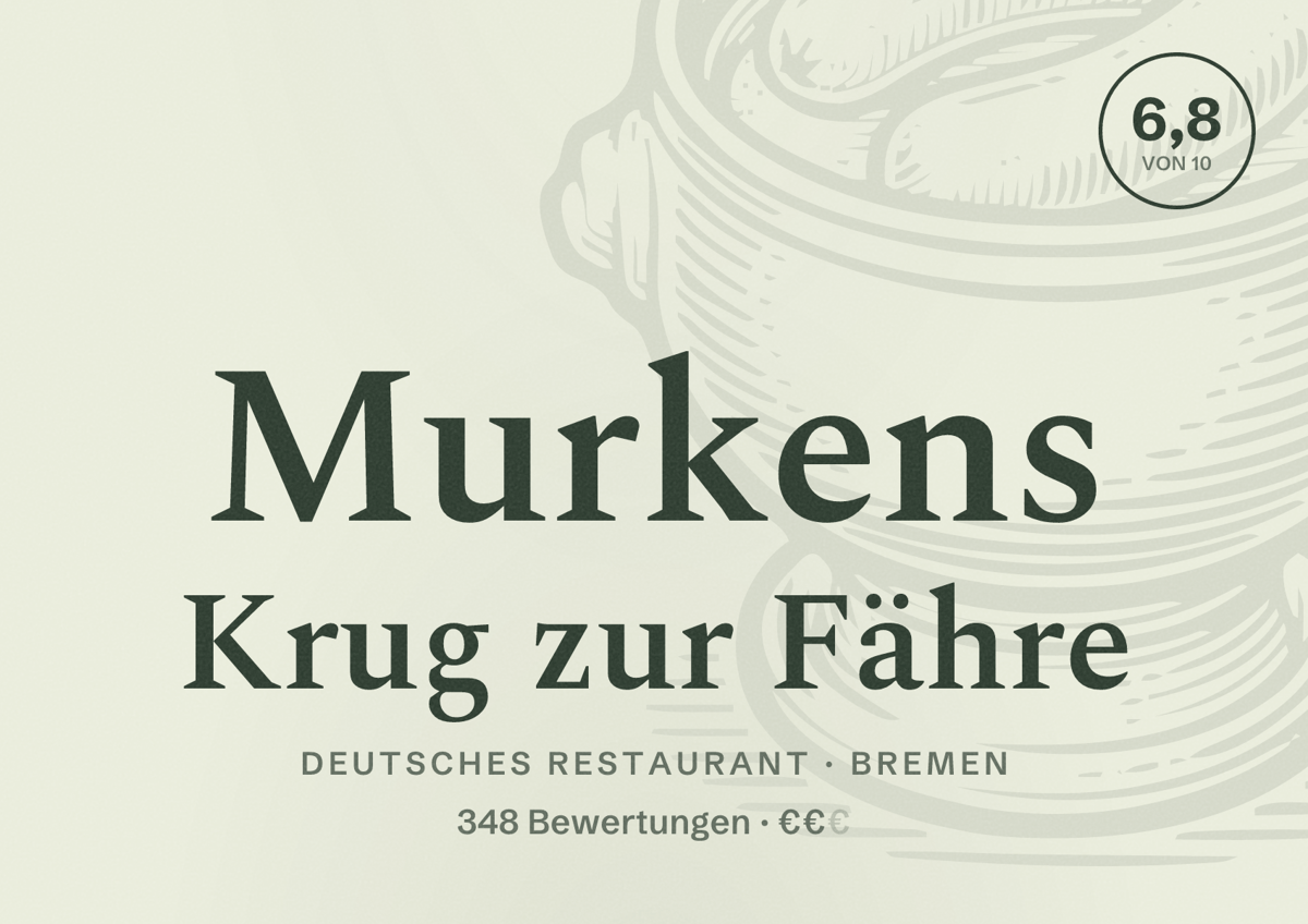 Illustriertes Poster von Murkens Krug zur Fähre, Deutsches Restaurant in Bremen: Bewertung 6,8 von 10 aus 348 Bewertungen, Preisniveau €€
