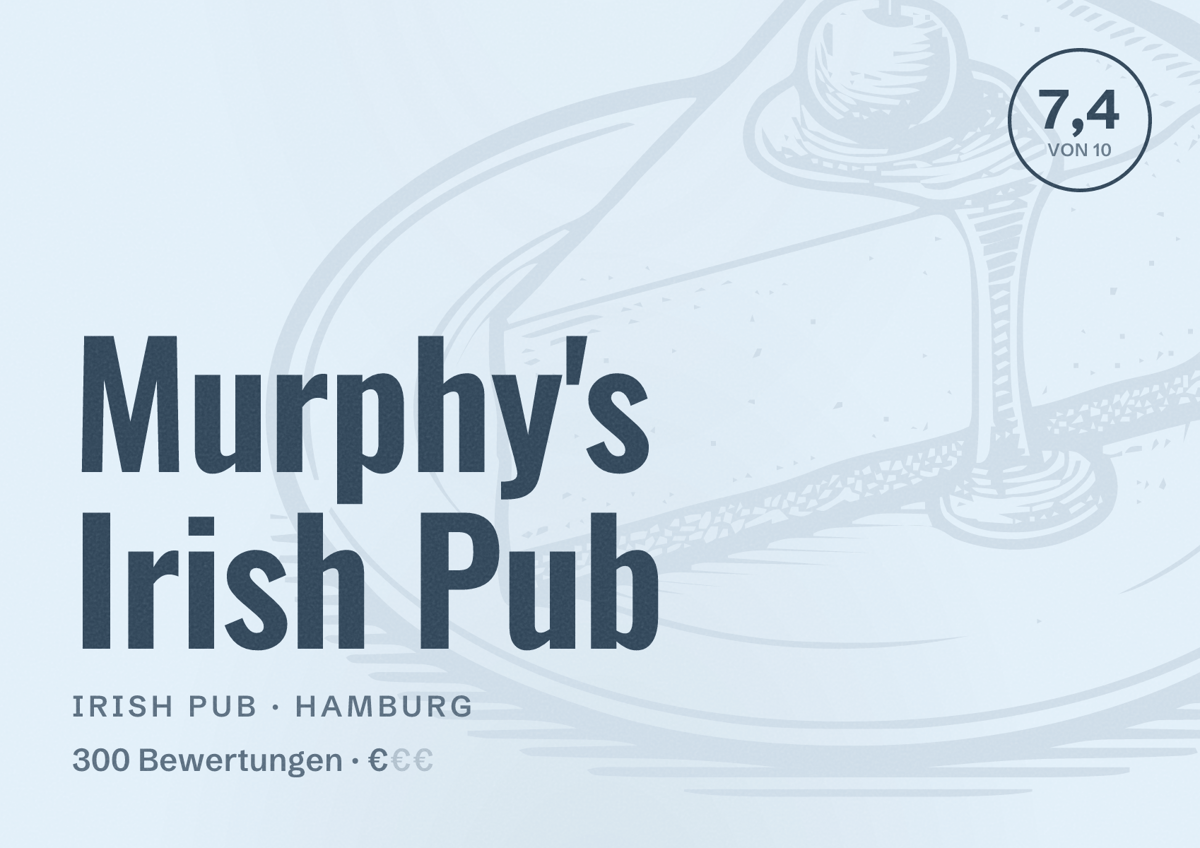Illustriertes Poster von Murphy's Irish Pub, Irish Pub in Hamburg: Bewertung 7,4 von 10 aus 300 Bewertungen, Preisniveau €