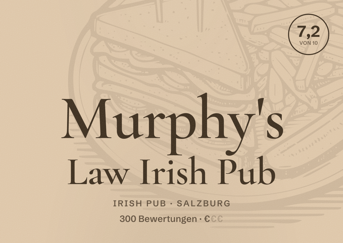 Illustriertes Poster von Murphy's Law Irish Pub, Irish Pub in Salzburg: Bewertung 7,2 von 10 aus 300 Bewertungen, Preisniveau €