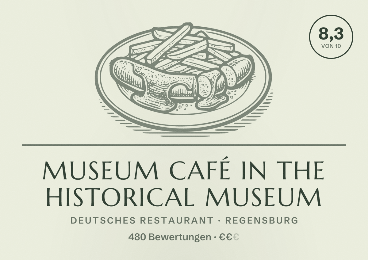 Illustriertes Poster von Museum café in the Historical Museum, Deutsches Restaurant in Regensburg: Bewertung 8,3 von 10 aus 480 Bewertungen, Preisniveau €€